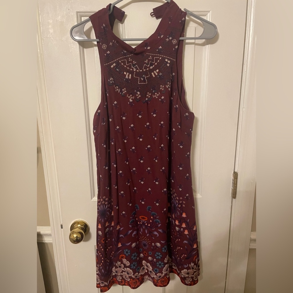 Miami size medium burgundy floral patterned high neck dress